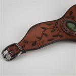 Bracelet en cuir repoussé feuillage avec pierre incrusté - Brun auburn