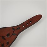 Bracelet en cuir repoussé feuillage avec pierre incrusté - Brun auburn