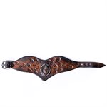 Bracelet en cuir repoussé feuillage avec pierre incrusté